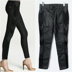 Rag & Bone Raja sz 25 Faux Leather Embroidered Outer Leg Black Perf Cond 25x27